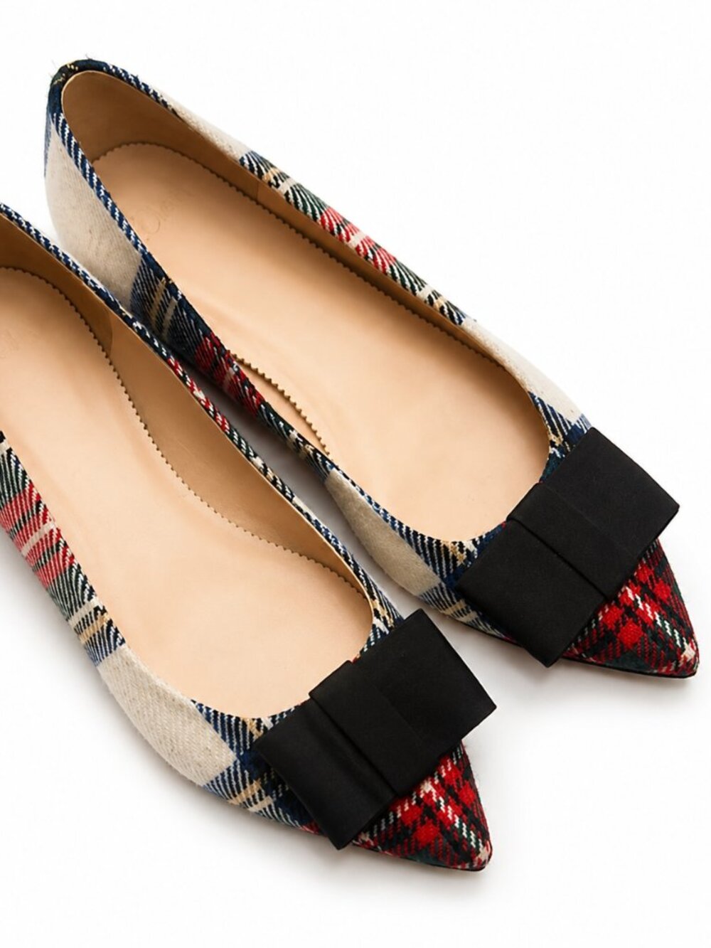 J crew Plaid Women's Flats with black Bow Accent